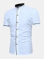 Casual Business Solid Color Stand Collar Short Sleeve Designer Shirts for Men