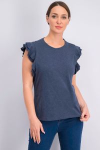 Womens Ruffle Sleeve Blouse  Navy Blue