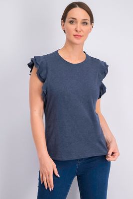Womens Ruffle Sleeve Blouse  Navy Blue