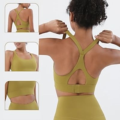 Women's High Support Sports Bra Running Bra Back Clasp Bra Top Padded Fitness Gym Workout Running High Impact Quick Dry Soft Black Yellow Rosy Pink Solid Colored miniinthebox
