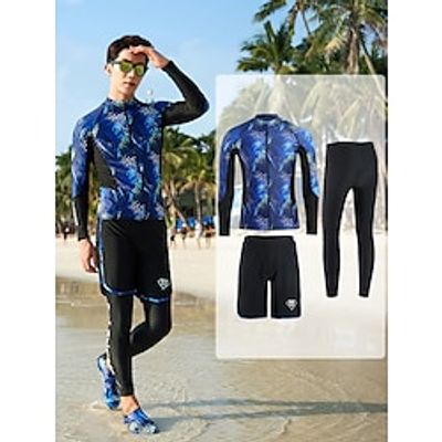 Men's Rash Guard Rashguard Swimsuit Diving Suit Swim Shirt Swimsuit UV Sun Protection UPF50 Breathable Stretchy Long Sleeve 5-Piece - Swimming Diving Surfing Beach Floral  Botanical Tie Dye Autumn Lightinthebox