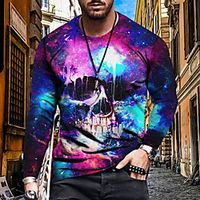 Men's Tee T shirt Shirt 3D Print Graphic Skull Plus Size Print Long Sleeve Casual Tops Basic Designer Slim Fit Big and Tall Blue Wine Black Lightinthebox - thumbnail
