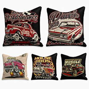5 pcs Faux Linen Pillow Cover, Cartoon Square Zipper Polyester Traditional Classic miniinthebox