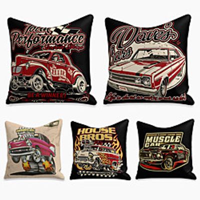 5 pcs Faux Linen Pillow Cover, Cartoon Square Zipper Polyester Traditional Classic miniinthebox