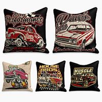 5 pcs Faux Linen Pillow Cover, Cartoon Square Zipper Polyester Traditional Classic miniinthebox - thumbnail