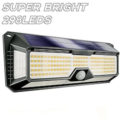Solar Lights Outdoor Super-Bright 298 LEDs 2500lm - LED Solar Motion Sensor Lights Outdoor for Wall, Post, Pathway up to 1600 sq ft Solar Battery Powered 4400 mAh Lightinthebox