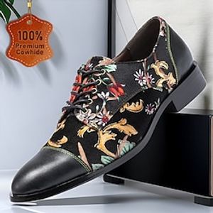 Men's Oxfords Formal Shoes Dress Shoes British Gentleman Office  Career Party  Evening Leather Italian Full-Grain Cowhide Comfortable Slip Resistant Lace-up Black Floral Lightinthebox