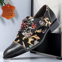 Men's Oxfords Formal Shoes Dress Shoes British Gentleman Office  Career Party  Evening Leather Italian Full-Grain Cowhide Comfortable Slip Resistant Lace-up Black Floral Lightinthebox - thumbnail