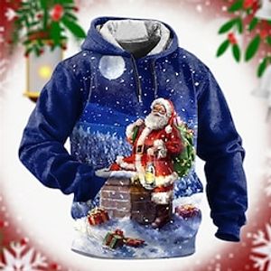 Graphic Santa Claus Merry Christmas Fashion Daily Basic Men's 3D Print Hoodie Pullover Sports Outdoor Holiday Vacation Hoodies Blue Dark Blue Hooded Front Pocket Print Spring   Fall Designer Lightinthebox