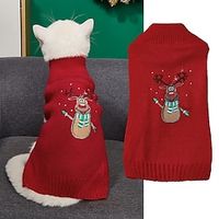 Dog Christmas Dog Bad Christmas Jumpers Christmas New Pet Knit Black Red Snowflake Old Man Riding Horse Snowman Embroidered Pattern Dog Cat Sweater Lightinthebox - thumbnail