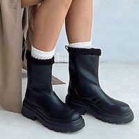 Men's Women's Boots Snow Boots Combat Boots Daily Mid Calf Boots Zipper Platform Flat Heel Round Toe Fashion Casual Minimalism PU Zipper Black White miniinthebox