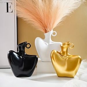 Minimalist Half Body Earring Vase Black White And Gold Three Color Minimalist Portrait Flower Arrangement And Dry Flower DecorationBottle Resin Handicraft Decorative Ornaments Suitable for Livi miniinthebox