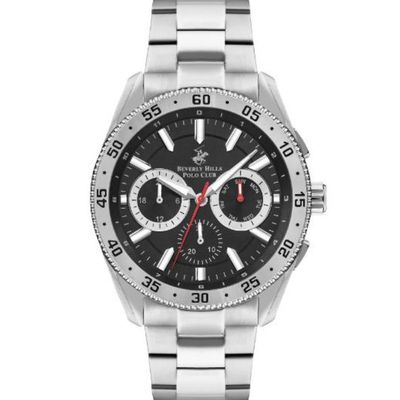 Beverly Hills Polo Club Men's VX9JE1 Movement Watch, Multi Function Display and Metal Strap - BP3409X.350, Silver