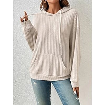 Hoodie Women's Black Green Khaki Solid  Plain Color Drawstring Front Pocket Daily Fashion Hooded Regular Fit S Lightinthebox