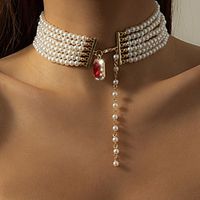 Choker Necklace Pendant Necklace Torque Women's Geometrical Cubic Zirconia Red Imitation Pearl Imitation Diamond Artistic Simple Fashion Vintage Trendy Gold 40 cm Necklace Jewelry 1pc for Street Lightinthebox - thumbnail