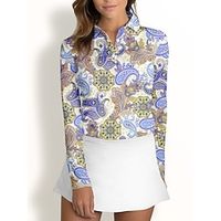 Women's Golf Polo Shirt Blue Long Sleeve Top Paisley Ladies Golf Attire Clothes Outfits Wear Apparel miniinthebox