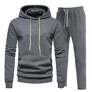 Men's Hoodie Tracksuit Sweatsuit Black White Khaki Dark Gray Hooded Plain 2 Piece Sports  Outdoor Daily Sports Streetwear Cool Casual Fall  Winter Clothing Apparel Hoodies Sweatshirts  miniinthebox