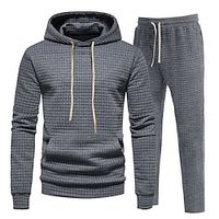 Men's Hoodie Tracksuit Sweatsuit Black White Khaki Dark Gray Hooded Plain 2 Piece Sports  Outdoor Daily Sports Streetwear Cool Casual Fall  Winter Clothing Apparel Hoodies Sweatshirts  miniinthebox - thumbnail