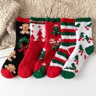 5 Pairs Christmas Socks Womens Winter Fuzzy Socks Cozy Fluffy Socks Warm Fuzzy Christmas Socks for Women Gifts Lightinthebox