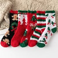 5 Pairs Christmas Socks Womens Winter Fuzzy Socks Cozy Fluffy Socks Warm Fuzzy Christmas Socks for Women Gifts Lightinthebox - thumbnail