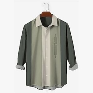 Men's Shirt 3D Print Striped Turndown Street Casual Button-Down Print Long Sleeve Tops Casual Fashion Breathable Green miniinthebox