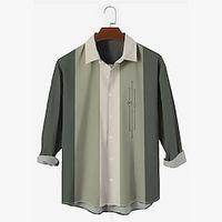 Men's Shirt 3D Print Striped Turndown Street Casual Button-Down Print Long Sleeve Tops Casual Fashion Breathable Green miniinthebox - thumbnail
