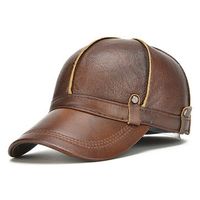 Men Genuine Leather Cowhide Baseball Cap With Ears Flaps