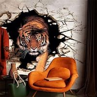Animal Wallpaper Mural Tiger Wall Covering Sticker Peel and Stick Removable PVC/Vinyl Material Self Adhesive/Adhesive Required Wall Decor for Living Room Kitchen Bathroom miniinthebox - thumbnail