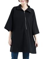 Solid Zipper Fly High Neck Casual Loose Coat - thumbnail