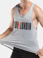 Mens Quick-drying Breathable Letter Printed Singlet Jogging Fitness Sport Tank Tops
