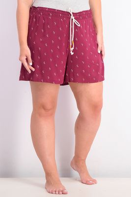 Plus Size Light Weight Printed Pajama Shorts Red Flamingo Plus Size Light Weight Printed Pajama Shorts Red Flamingo