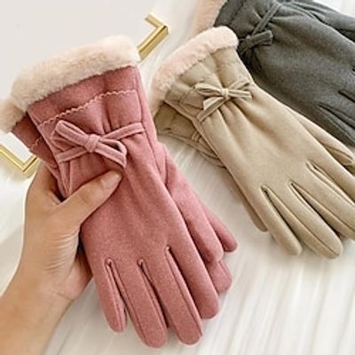 Ladies Fashion Warm Gloves Outdoor Riding Driving Cute Bow Plus Fleece Mittens For Women Cold Weather miniinthebox