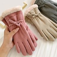 Ladies Fashion Warm Gloves Outdoor Riding Driving Cute Bow Plus Fleece Mittens For Women Cold Weather miniinthebox - thumbnail