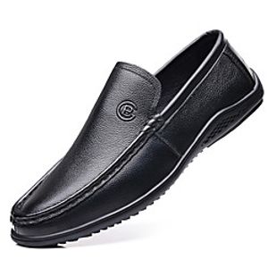 Men's Loafers  Slip-Ons Leather Shoes Drive Shoes Hand Stitching Casual Daily Office  Career Leather Cowhide Breathable Non-slipping Black Brown Fall Spring / Square Toe miniinthebox