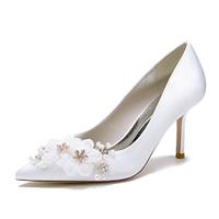 Women's Wedding Shoes Ladies Shoes Valentines Gifts White Shoes Wedding Party Valentine's Day Bridal Shoes Rhinestone Satin Flower Stiletto Pointed Toe Elegant Fashion Cute Satin Loafer White Ivory Lightinthebox - thumbnail