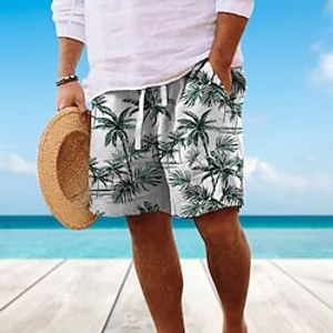 Men's Summer Shorts Beach Shorts Drawstring Elastic Waist Graphic Coconut Tree Breathable Soft Short Casual Daily Holiday Streetwear Hawaiian Purple Brown Micro-elastic Lightinthebox