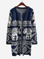 Elephant Printed Knitted Cardigans - thumbnail