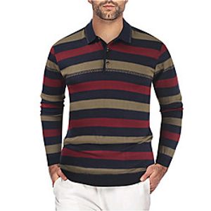 Men's Golf Shirt Striped Button-Down Long Sleeve Street Tops Business Sportswear Casual Fashion Blue Orange Red Lightinthebox