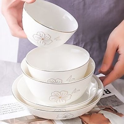 Ceramic Dinnerware with Gold Flower, Dish Plates and Bowls, Dinner Salad Dessert Plates, and Bowls, Gift Lightinthebox