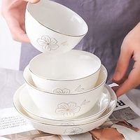 Ceramic Dinnerware with Gold Flower, Dish Plates and Bowls, Dinner Salad Dessert Plates, and Bowls, Gift Lightinthebox - thumbnail