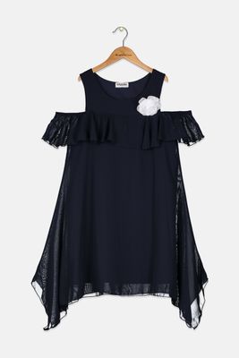 Girls Cold Shoulder Dress Navy Girls Cold Shoulder Dress Navy