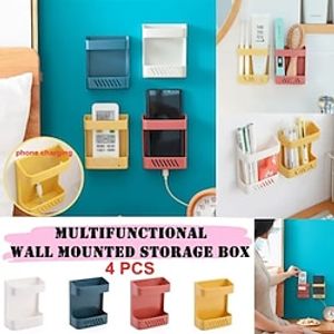 Multifunctional Wall Mounted Storage Box Remote Control Mobile Phone Storage Case Air Conditioner Holder Stand Container Cases Stand Racks Colorful Charger Cases Phone Stand Organiser Storage Rack Organizer Storage Box Home Office Mobile Phone Plug Holder Lightinthebox