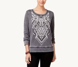 Puffed-Print Floral Sweatshirt  Heather Grey