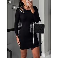 Women's Black Dress Plain Dress Mini Dress Hollow Out Eyelet Formal Holiday Date Elegant Basic Crew Neck Long Sleeve Slim Black Color S M L XL XXL Size Lightinthebox - thumbnail