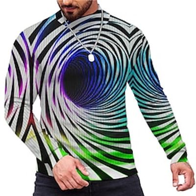 Optical Illusion Geometry Casual Men's Print Knitting Pullover Sweater Jumper Knitwear Outdoor Daily Vacation Long Sleeve Turtleneck Sweaters Purple Green Gray Fall Winter S M L Sweaters Lightinthebox