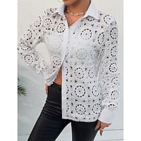 Shirt Blouse Women's White Plain Lace Button Street Daily Fashion Shirt Collar Regular Fit S Lightinthebox - thumbnail