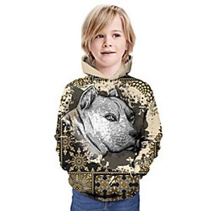 Kids Boys' Hoodie  Sweatshirt Long Sleeve Dog 3D Print Animal Print Khaki Children Tops Summer Active Daily Wear Regular Fit 3-13 Years Lightinthebox