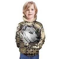 Kids Boys' Hoodie  Sweatshirt Long Sleeve Dog 3D Print Animal Print Khaki Children Tops Summer Active Daily Wear Regular Fit 3-13 Years Lightinthebox - thumbnail