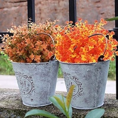 4pcs, Fall Artificial Flowers UV Resistant Plants,Faux Plastic Eucalyptus Greenery Shrubs Fake Plant Autumn Indoor Outdoor Fall Thanksgiving For Home Fireplace Garden Halloween Decor miniinthebox