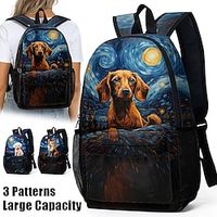 Women's Backpack School Bag Bookbag 3D Print Commuter Backpack School Outdoor Daily Dog Sky / Galaxy Polyester Large Capacity Lightweight Durable Zipper Print Navy Blue Royal Blue Dark Blue miniinthebox